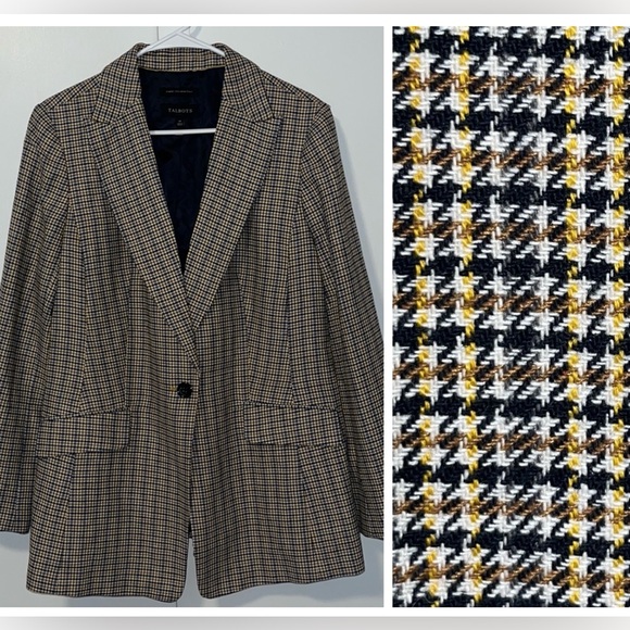 Talbots Jackets & Blazers - Talbots Houndstooth Single Breasted Blazer Wool Cotton Blend Women’s 14 Italy
